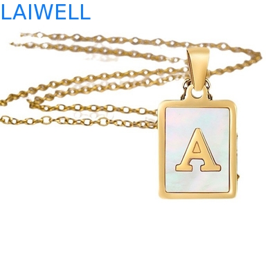 Simple 15 * 12MM de acero inoxidable 3D concha de cartas collar de titanio de acero 26 letras colgantes de mujeres