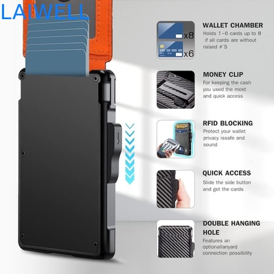 Cartera de aluminio multifuncional de fibra de carbono negro de 6 en 1 Cartera de vuelta con clip de dinero de acero