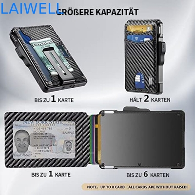 Cartera de aluminio multifuncional de fibra de carbono negro de 6 en 1 Cartera de vuelta con clip de dinero de acero