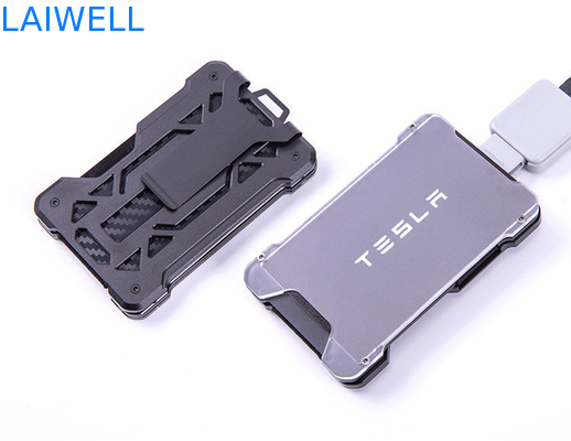 60*94*10MM Gris Carteras de RFID de aluminio personalizadas con AirTag y clip de acero