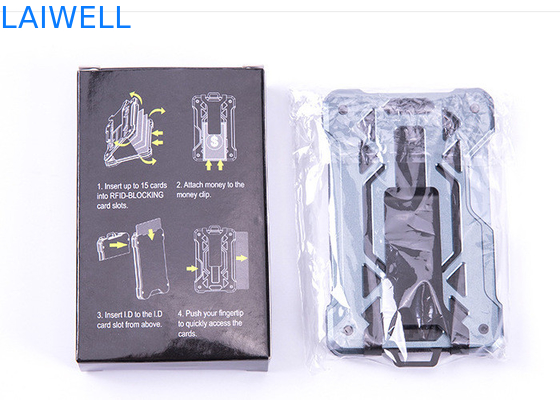 60*94*10MM Gris Carteras de RFID de aluminio personalizadas con AirTag y clip de acero