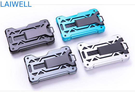 60*94*10MM Gris Carteras de RFID de aluminio personalizadas con AirTag y clip de acero