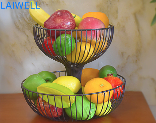 Diseño personalizado horneado hierro negro 2 capas de metal plato de fruta 27 * 35 * 24CM