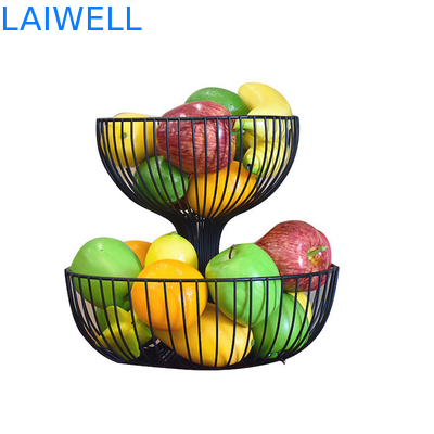 Diseño personalizado horneado hierro negro 2 capas de metal plato de fruta 27 * 35 * 24CM