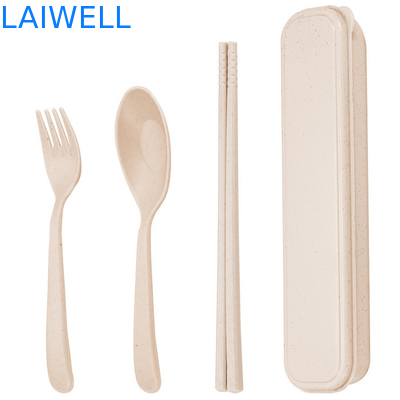 Color beige portátil Fibra de paja de trigo sostenible 3 PC Conjunto de utensilios de mesa ecológicos reutilizables