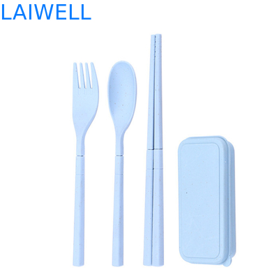 Eco Wheat Straw Fiber Blue Plegable 3-PC Flatware Set Acentos de vajilla sostenibles personalizables y reutilizables para su negocio ecológico
