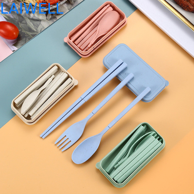 Eco Wheat Straw Fiber Blue Plegable 3-PC Flatware Set Acentos de vajilla sostenibles personalizables y reutilizables para su negocio ecológico