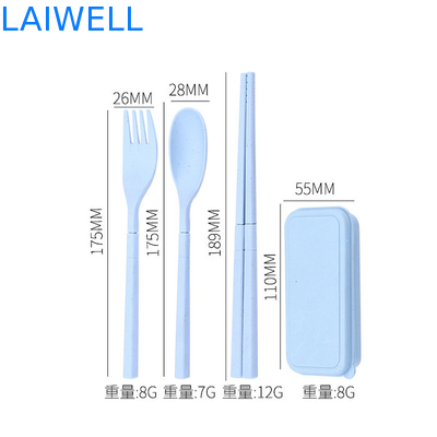 Eco Wheat Straw Fiber Blue Plegable 3-PC Flatware Set Acentos de vajilla sostenibles personalizables y reutilizables para su negocio ecológico