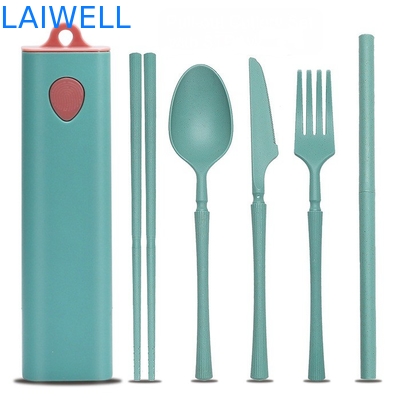Fibra de paja de trigo verde sostenible de 5 PC Conjunto de cubiertos reutilizables accesorios de vajilla ecológicos diseño elegante para usos múltiples