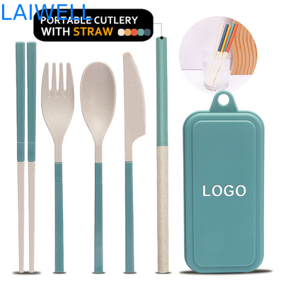 Cuchillería portátil de fibra de paja de trigo verde de 5 PC Conjunto versátil Biodegradable Accesorios de vajilla sostenible y adecuado para comidas calientes y frías