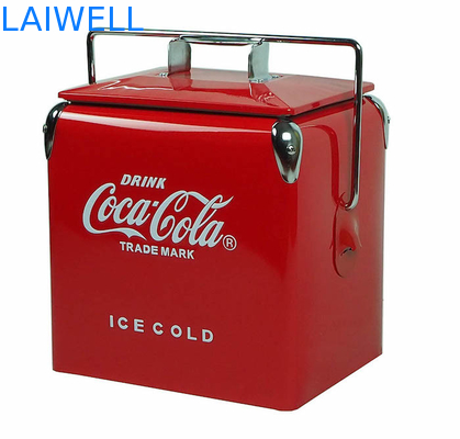 Refrigerador retro del metal rojo portátil 13L del SGS/una caja más fresca del metal del vintage