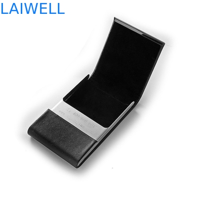 Soporte de aluminio de cuero negro de la tarjeta de presentación de la cartera de la tarjeta de la PU de la imitación portátil