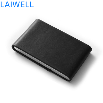 Soporte de aluminio de cuero negro de la tarjeta de presentación de la cartera de la tarjeta de la PU de la imitación portátil