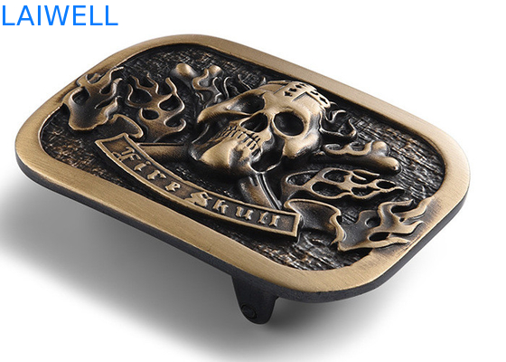 El metal del diseño de la forma del cráneo a presión la hebilla del cinturón de cobre amarillo de la aleación del cinc de la fundición que platea
