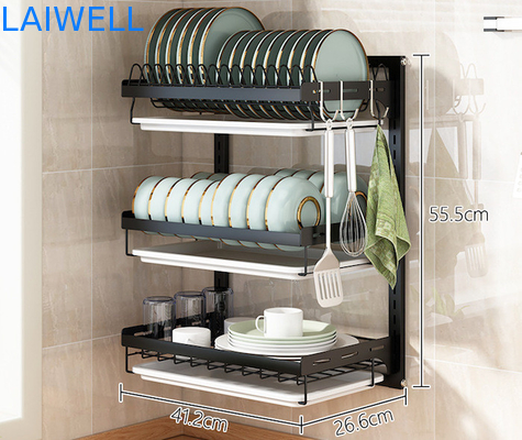 Metal negro del heght de categoría alimenticia de los 55.5cm que drena el estante de plato del estante/del tapiz portátil