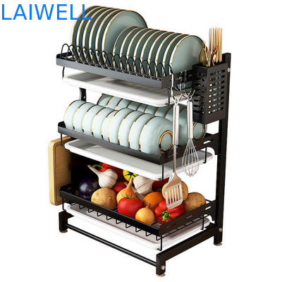 Metal negro del heght de categoría alimenticia de los 55.5cm que drena el estante de plato del estante/del tapiz portátil