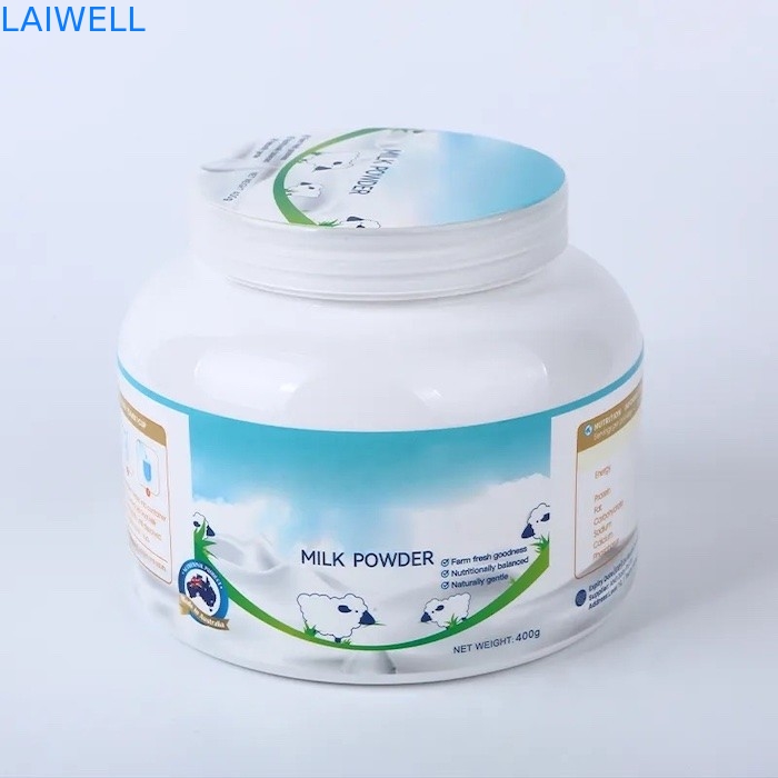 Envases de plástico reciclables durables del color de 129*129*106M M altos del ANIMAL DOMÉSTICO de la proteína de los tarros blancos del polvo para B2B