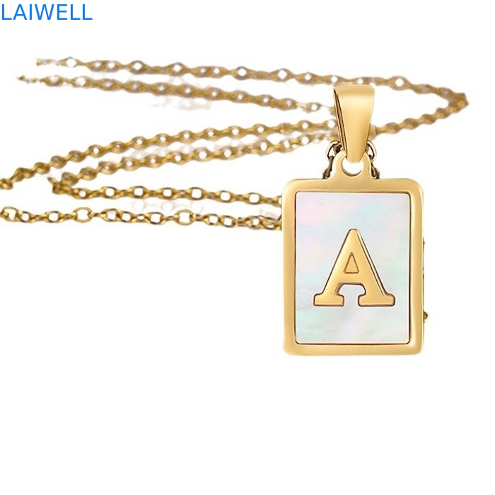 Simple 15 * 12MM de acero inoxidable 3D concha de cartas collar de titanio de acero 26 letras colgantes de mujeres