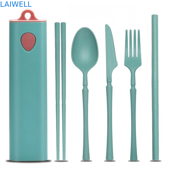 Fibra de paja de trigo verde sostenible de 5 PC Conjunto de cubiertos reutilizables accesorios de vajilla ecológicos diseño elegante para usos múltiples