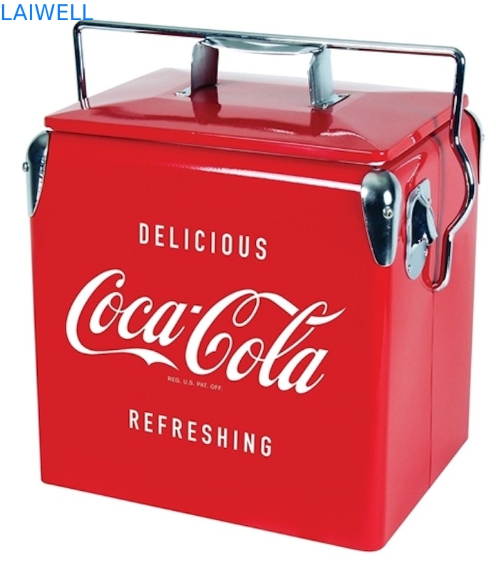 Refrigerador retro del metal rojo portátil 13L del SGS/una caja más fresca del metal del vintage