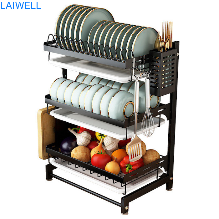 Metal negro del heght de categoría alimenticia de los 55.5cm que drena el estante de plato del estante/del tapiz portátil