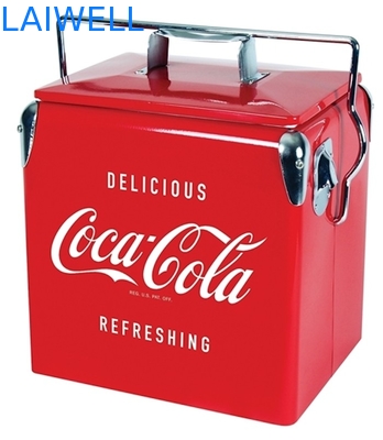 Refrigerador retro del metal rojo portátil 13L del SGS/una caja más fresca del metal del vintage